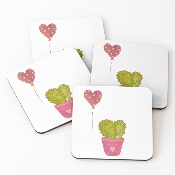 Item preview, Balloon cactus red heart texture watercolor sketch designed and sold by Yana Mustafina | Boho Soulful Designs.