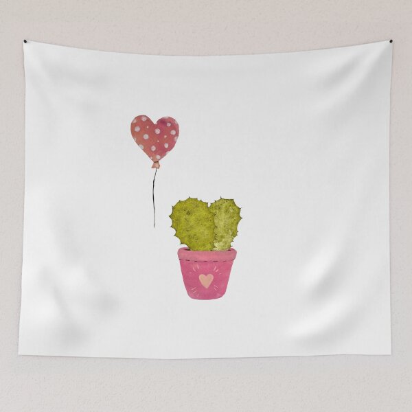 Item preview, Balloon cactus red heart texture watercolor sketch designed and sold by Yana Mustafina | Boho Soulful Designs.