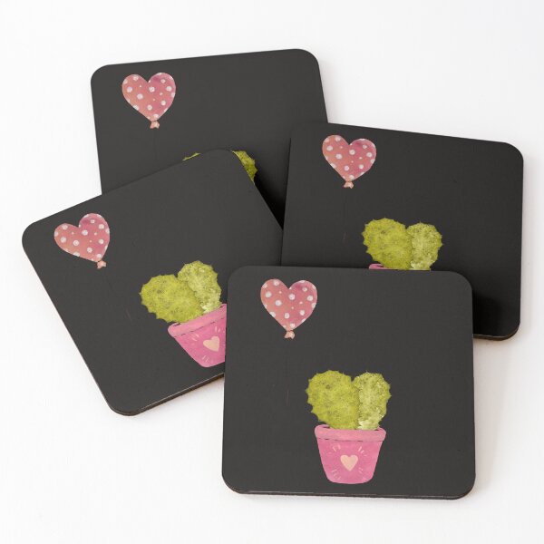 Item preview, Balloon cactus red heart texture watercolor sketch black designed and sold by Yana Mustafina | Boho Soulful Designs.