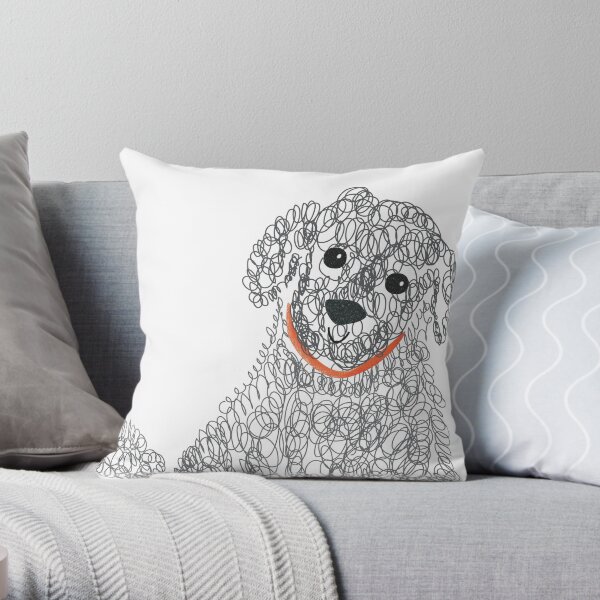 Labradoodle Doodle - Curly Goldendoodle Drawing for Dog Lovers Throw Pillow