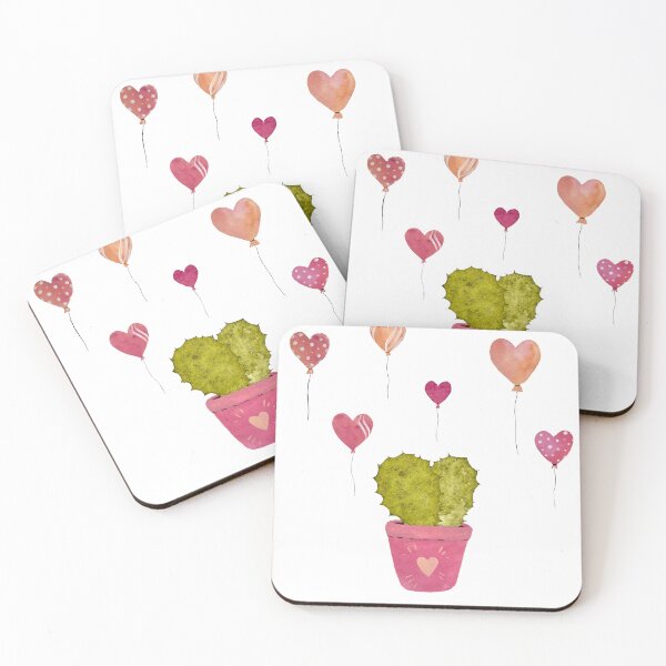 Item preview, Cake cactus balloon pink valentine a watercolor designed and sold by Yana Mustafina | Boho Soulful Designs.