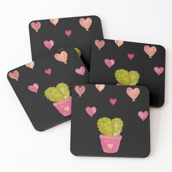 Item preview, Cake cactus balloon pink valentine a watercolor black designed and sold by Yana Mustafina | Boho Soulful Designs.