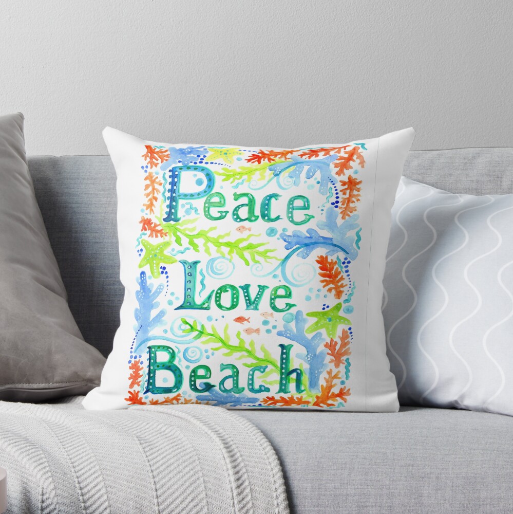 Peace, Love, Beach Throw Pillow