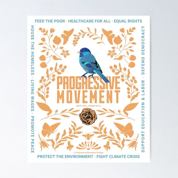 Aperçu de l'œuvre PMD00011 Progressive Movement Designs oiseau bleu sur motif floral rose botanique sur blanc pour progressistes créée et vendue par ProgressiveLeft.