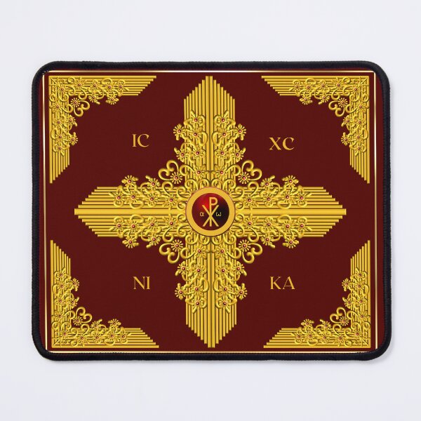 Item preview, Ornate Gold Greek Orthodox Cross Red Maroon Golden ICXC NIKA designed and sold by Yiorgos Designs.