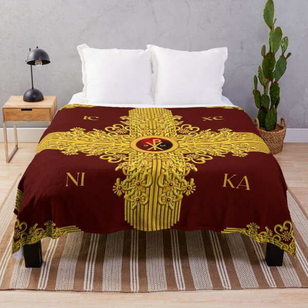 Item preview, Ornate Gold Greek Orthodox Cross Red Maroon Golden ICXC NIKA designed and sold by Yiorgos Designs.