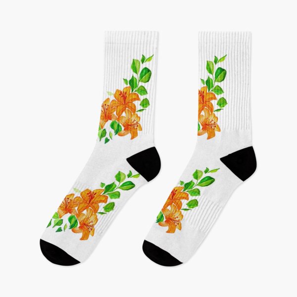 Item preview, Flowers Lilly-orange and green watercolor designed and sold by Shafiya_prints.
