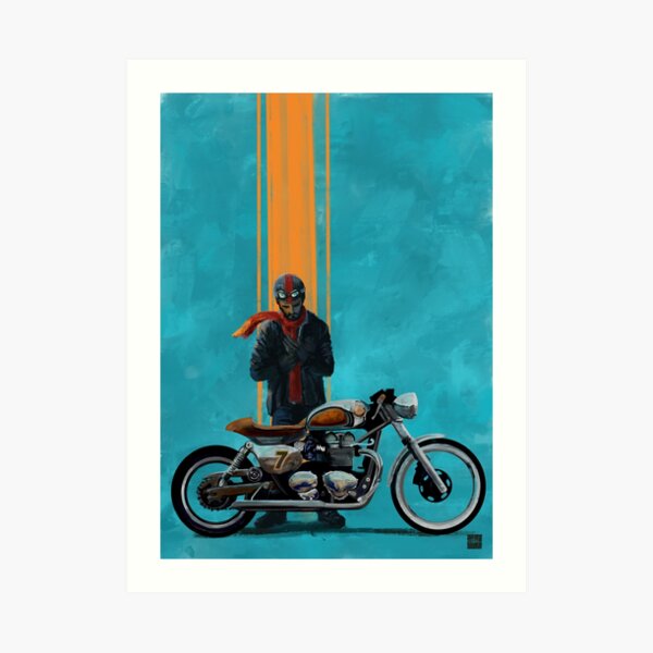 Vintage caferacer red scarf rider Art Print