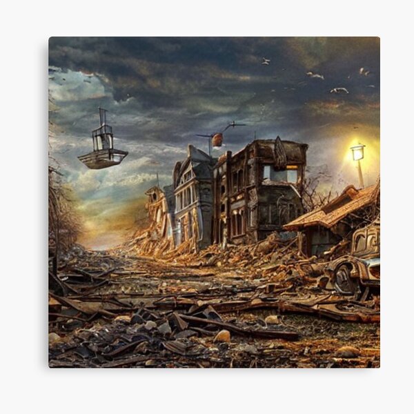 Video Game Robot Art 4x6 Canvas Board, Apocalyptic Painting, Hand