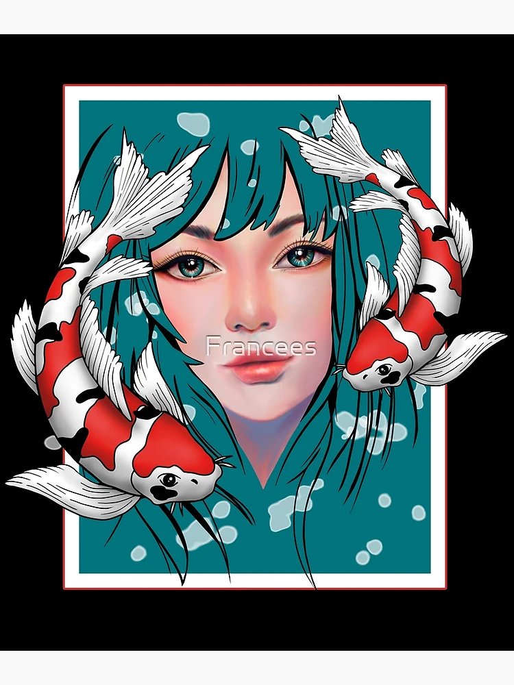 Beautiful Drawn art - Anime Girl with Koi Fish Art Print by AnimeWall