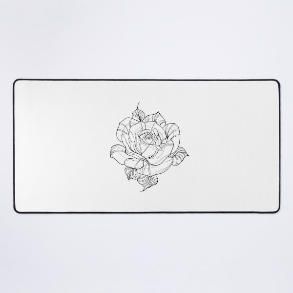 Detailed sketch of a rose flower tattoo. Decorative elements for tattoo, greeting card, wedding invitation in engraving style.	 Desk Mat