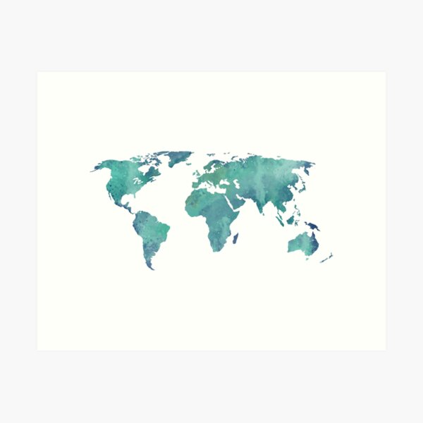 Vista previa del artículo con la obra «Mapa de acuarela en turquesa», diseñado y vendido por Leah Biernacki.