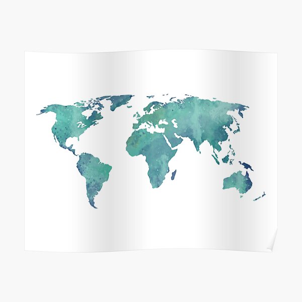 Watercolor map in turquoise Poster
