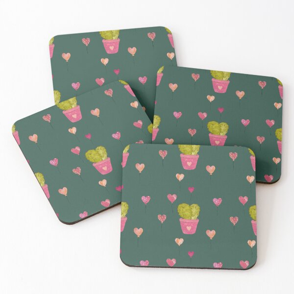 Item preview, Cactus balloon pink cute pattern a watercolor turquoise designed and sold by Yana Mustafina | Boho Soulful Designs.