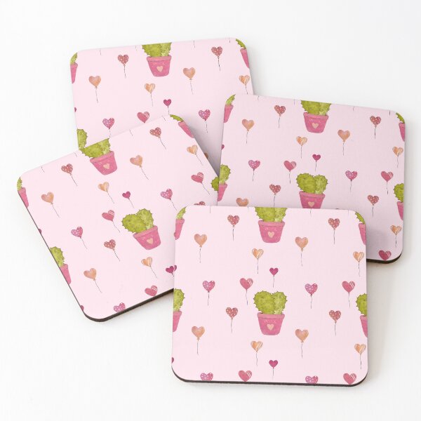 Item preview, Cactus balloon pink cute pattern a watercolor pink designed and sold by Yana Mustafina | Boho Soulful Designs.