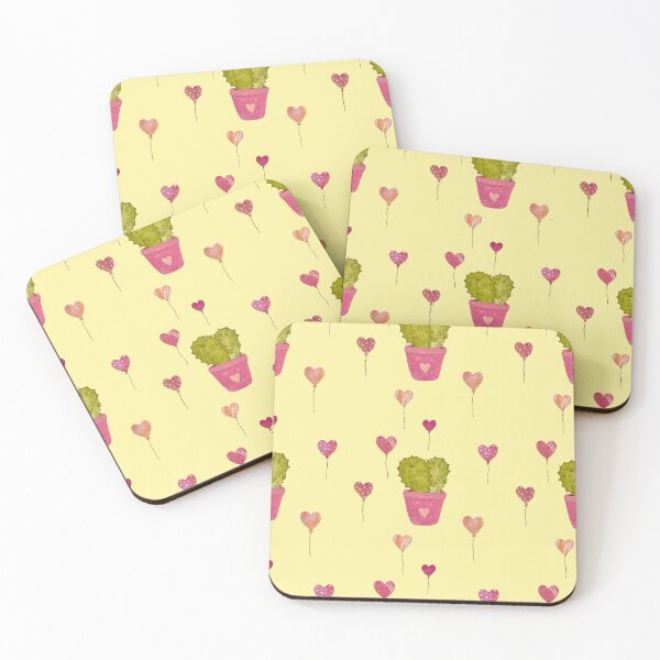 Item preview, Cactus balloon pink cute pattern a watercolor yellow designed and sold by Yana Mustafina | Boho Soulful Designs.