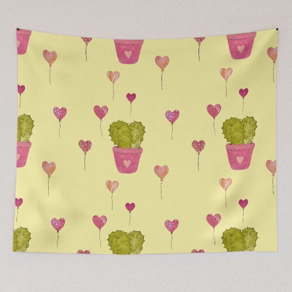 Item preview, Cactus balloon pink cute pattern a watercolor yellow designed and sold by Yana Mustafina | Boho Soulful Designs.