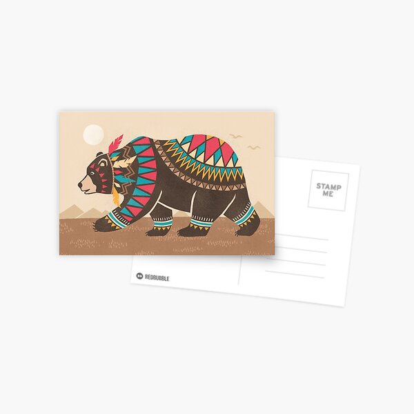Grizzly bear with colorful geometric pattern design Postkarte
