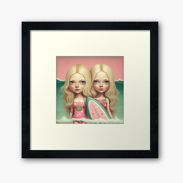 Cute friends surfing Framed Art Print