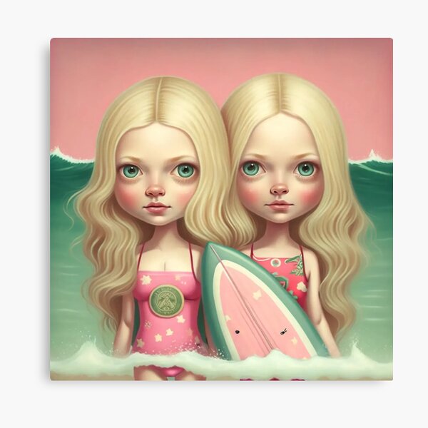 Cute friends surfing  Canvas Print