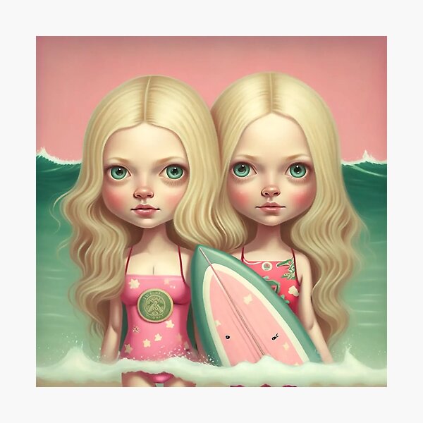 Cute friends surfing Photographic Print