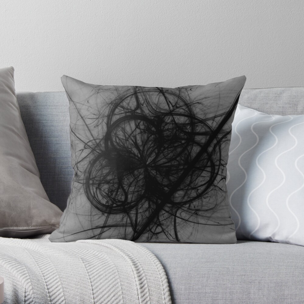BLACK AND GREY GOTHIC WISP DESIGN FOR FUNKY CLOTHING AND DARK HAUNTED CASTLES IN SCOTLAND Throw Pillow