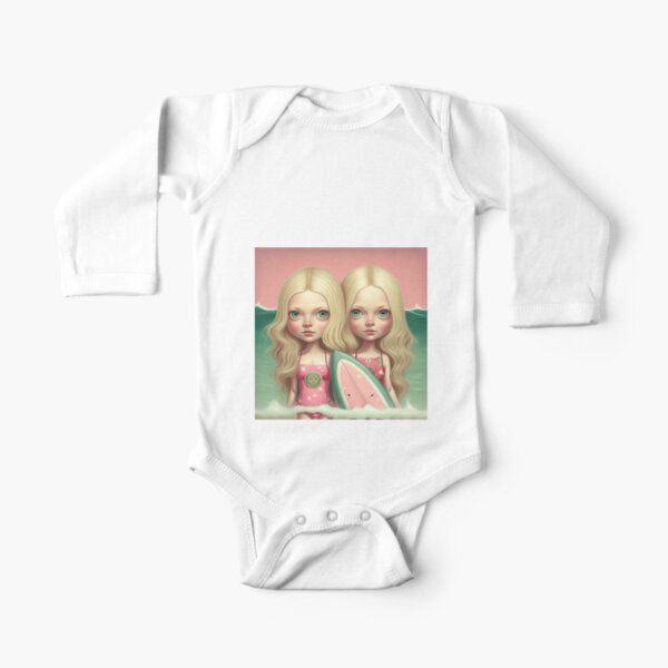Cute friends surfing Long Sleeve Baby One-Piece