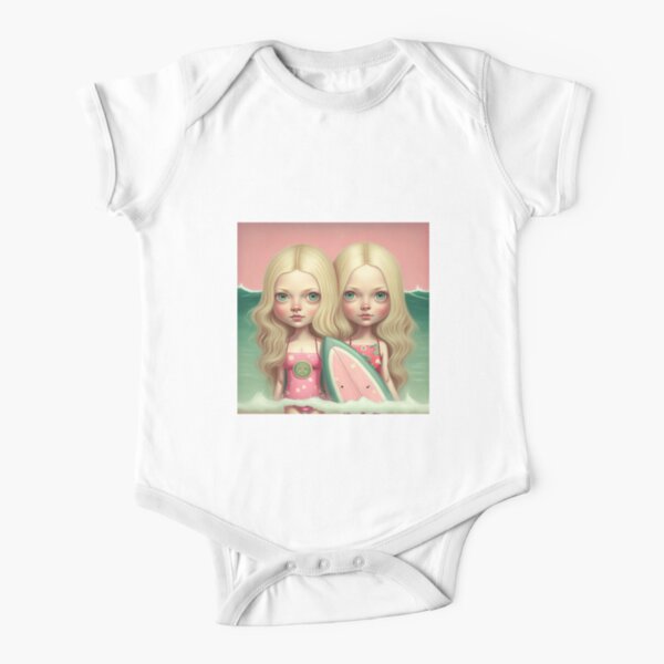 Cute friends surfing Short Sleeve Baby One-Piece
