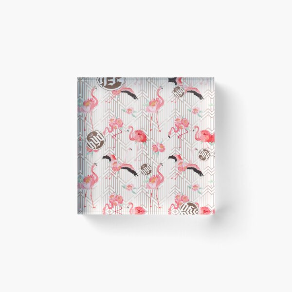 Item preview, flamingo and red flowers on zigzag background designed and sold by K-Klub.