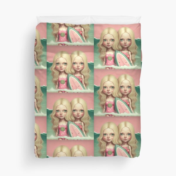 Cute friends surfing Duvet Cover