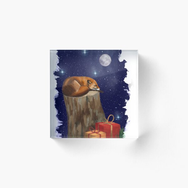 Fox Christmas Pen Illustration Acrylic Block