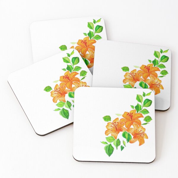 Item preview, Flowers Lilly-orange and green watercolor designed and sold by Shafiya_prints.
