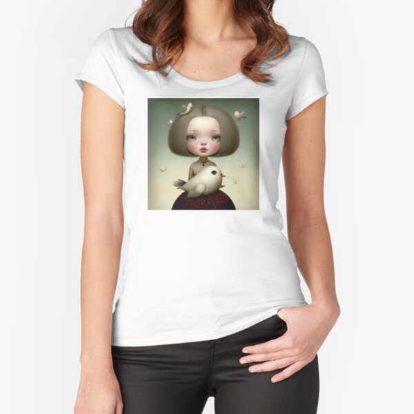 Girl with pigeons Fitted Scoop T-Shirt
