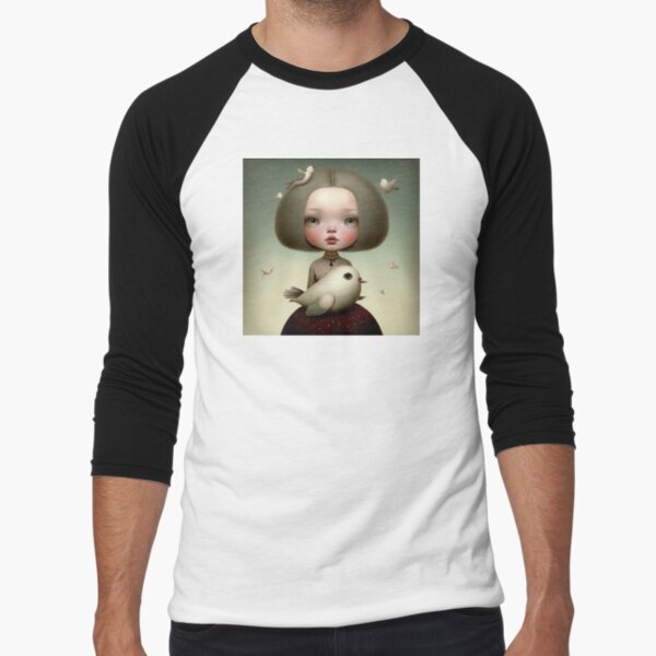 Girl with pigeons Baseball ¾ Sleeve T-Shirt