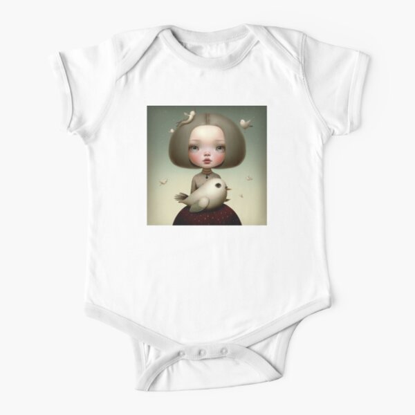 Girl with pigeons Short Sleeve Baby One-Piece