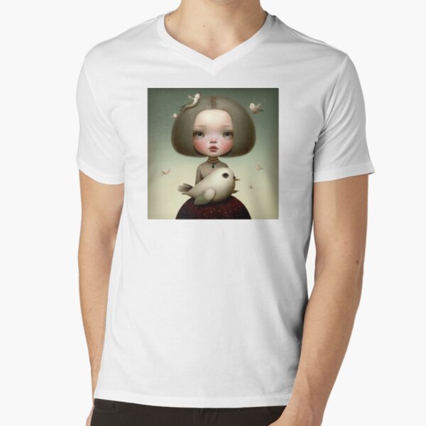 Girl with pigeons V-Neck T-Shirt