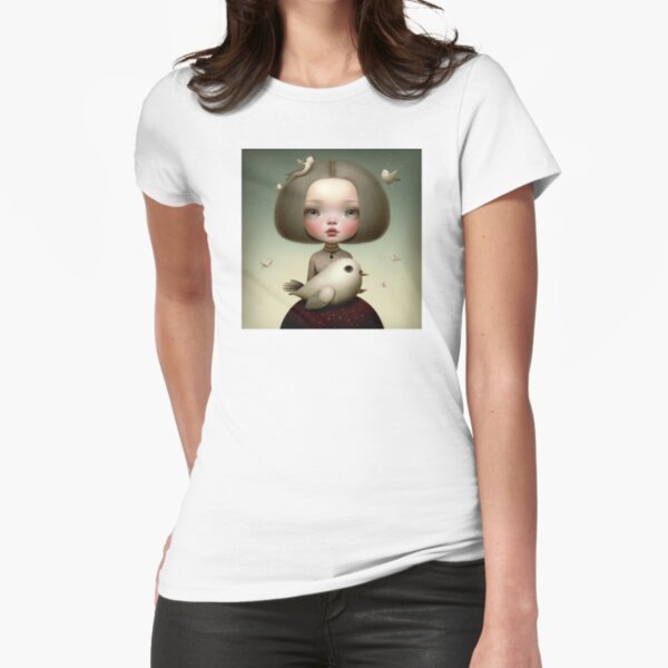 Girl with pigeons Fitted T-Shirt