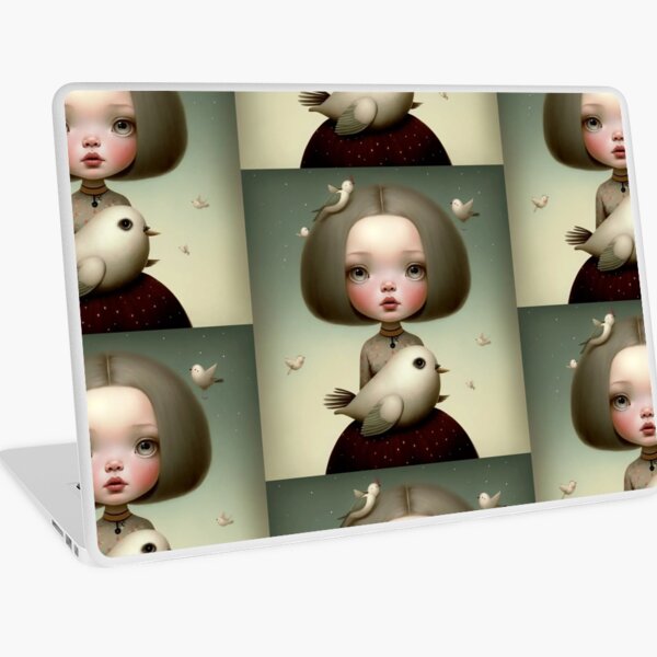 Girl with pigeons Laptop Skin