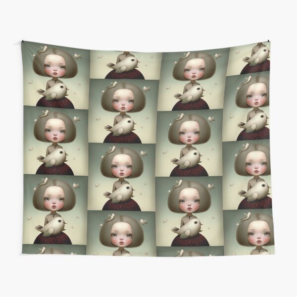 Girl with pigeons Tapestry