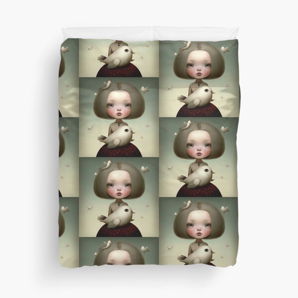 Girl with pigeons Duvet Cover