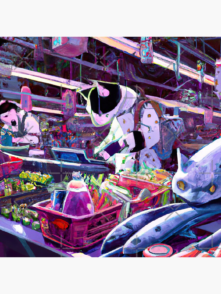 "Cats Food Shopping In Cyberpunk Market" Sticker for Sale by Jecht
