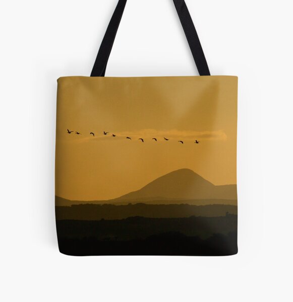 Geese over Derryveagh mountains at Twilight All Over Print Tote Bag