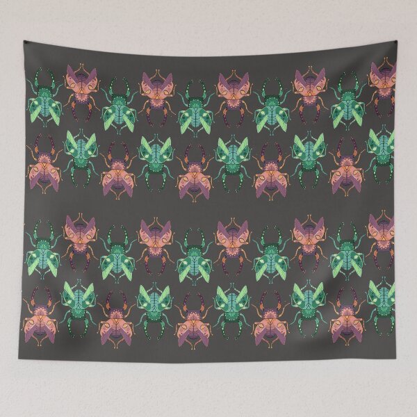 Item preview, green and pink beetle pattern designed and sold by zafirastarlight.