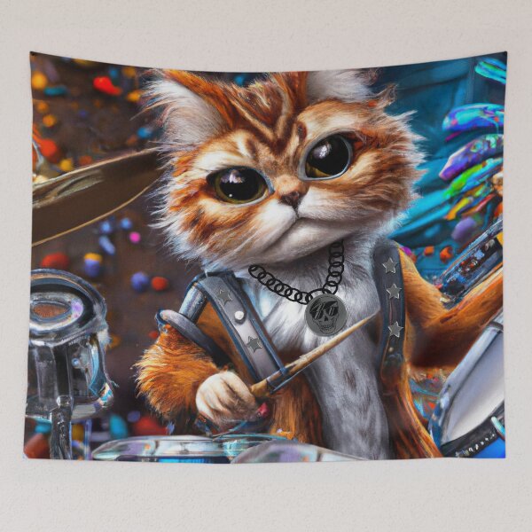 Item preview, rock drummer cat designed and sold by Artbellachi.