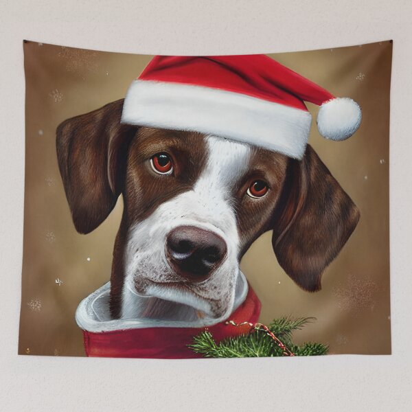 Item preview, Christmas Braque Francais Pyrenean Wearing A Santa Hat designed and sold by ZenEverAI.