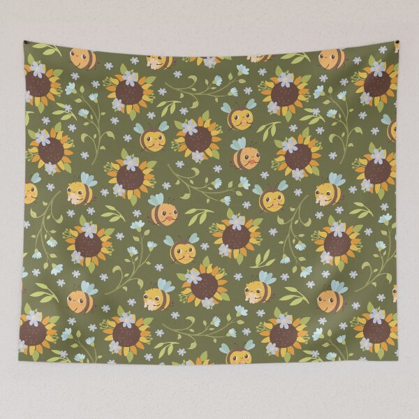 Item preview, Bees and Sunflowers Green pattern  designed and sold by Pavnud.