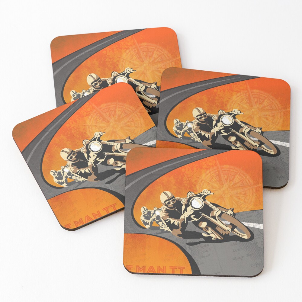 retro motorcycle Isle of Man TT poster Coasters (Set of 4)