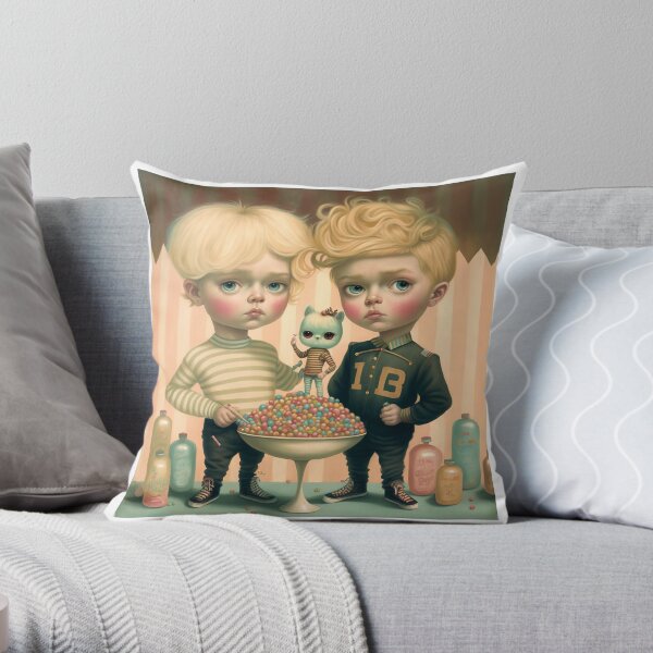 Boys and his cat Throw Pillow