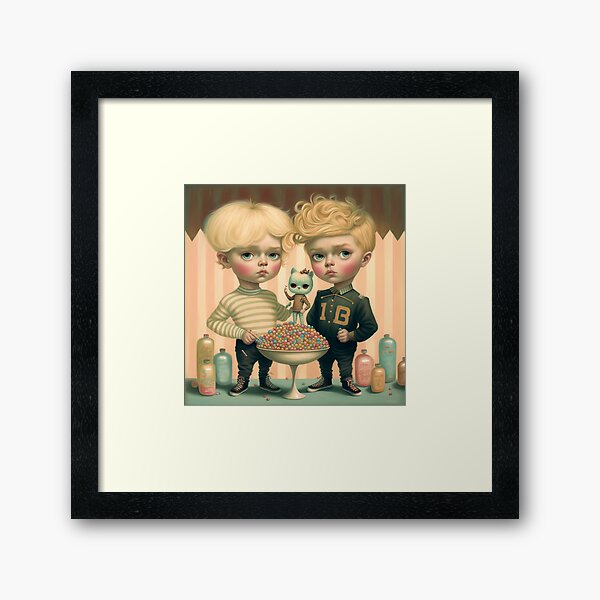 Boys and his cat Framed Art Print
