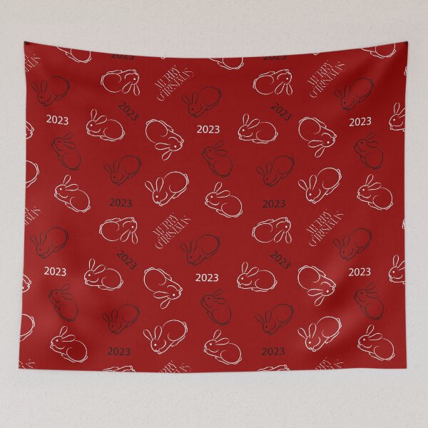 Item preview,  Hares on a red background 2023 designed and sold by Olha Volokhova.